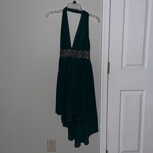 Emerald green halter top formal dress